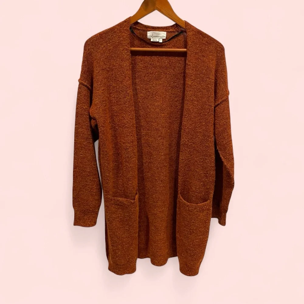 Anthropologie pumpkin heather boho oversized open front soft sweater pockets - Picture 3 of 10